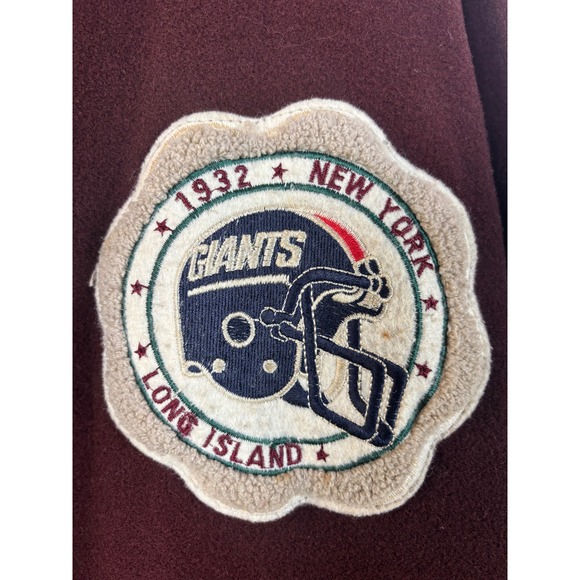 Vintage Style Wool Varsity Jacket New York Giants Patch Burgundy Snap Bomber - Picture 3 of 12